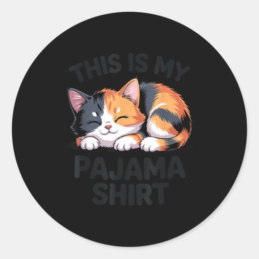 This Is My Pajama Funny Calico Cat  Runder Aufkleber (Vorderseite)