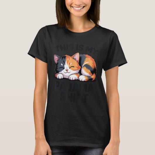 This Is My Pajama Funny Calico Cat  T-Shirt (Vorderseite)