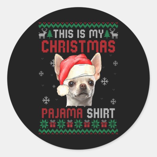This Is My Ugly Xmas Pajama Chihuahua Dog T Shirt Runder Aufkleber (Vorderseite)