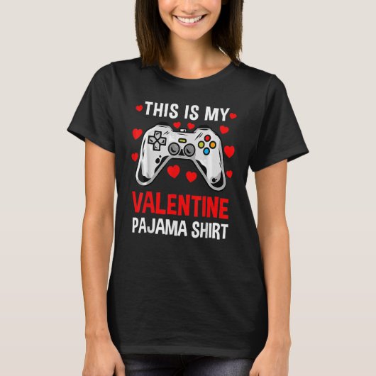 This Is My Valentine Pajama Gamer Heart Controller T-Shirt (Vorderseite)