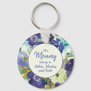 This Mommy Belongs to Navy Blue Yellow Floral Schlüsselanhänger