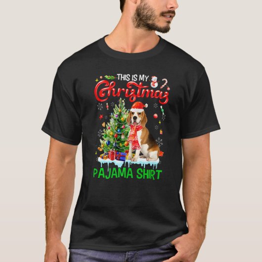This My Christmas Pajama  Beagle Scarf Santa Xmas T-Shirt (Vorderseite)