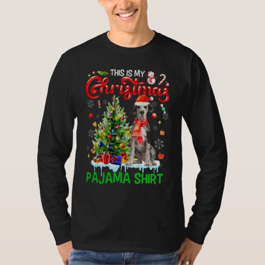 This My Christmas Pajama Great Dane Scarf Santa T-Shirt (Vorderseite)