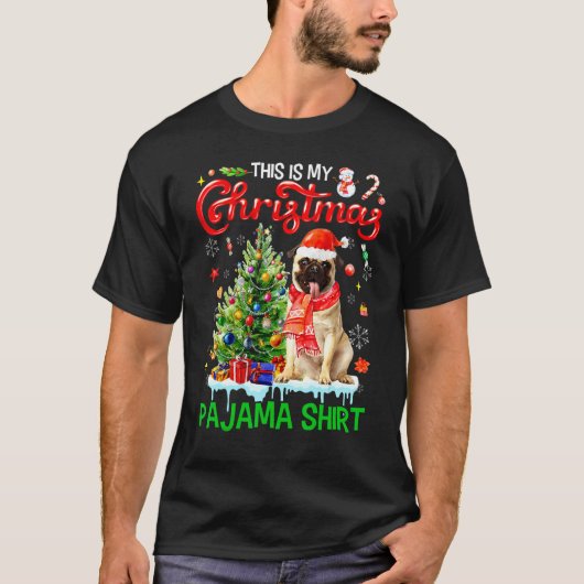 This My Christmas Pajama Pug Scarf Santa Xmas T-Shirt (Vorderseite)