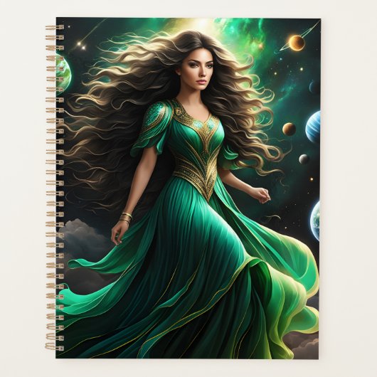 This striking woman has dark, wavy hair that casca planer (Vorderseite)