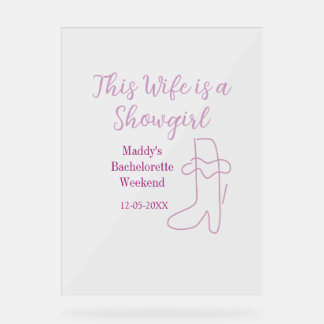 this wife is a showgirl bachelorette party purple  acrylschild
