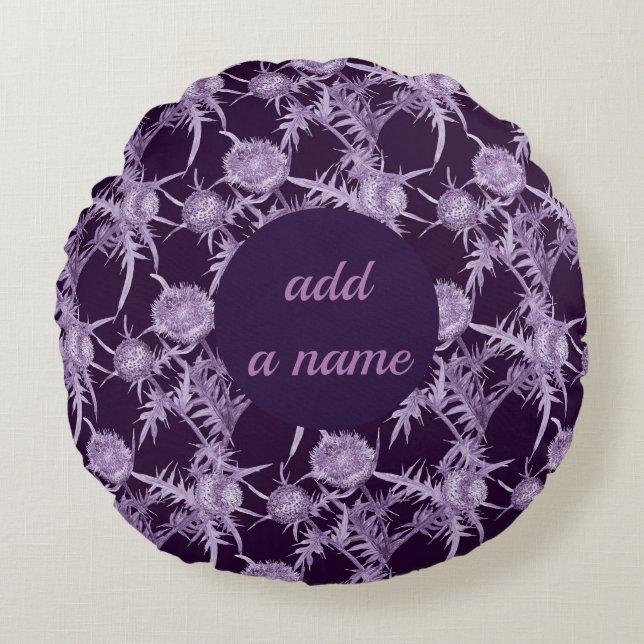 THISTL-violette Blume Rundes Kissen (Vorderseite)