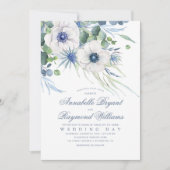 Thistle Anemone Greenery Dusty Blue Wedding Einladung (Vorderseite)