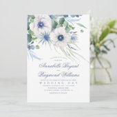 Thistle Anemone Greenery Dusty Blue Wedding Einladung (Stehend Vorderseite)
