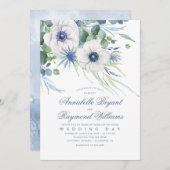 Thistle Anemone Greenery Dusty Blue Wedding Einladung (Vorne/Hinten)