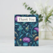 Thistle & Blätter auf dunklem Hintergrund Danke Ka Postkarte (Stehend Vorderseite)