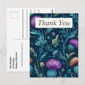 Thistle & Blätter auf dunklem Hintergrund Danke Ka Postkarte (Vorne/Hinten)