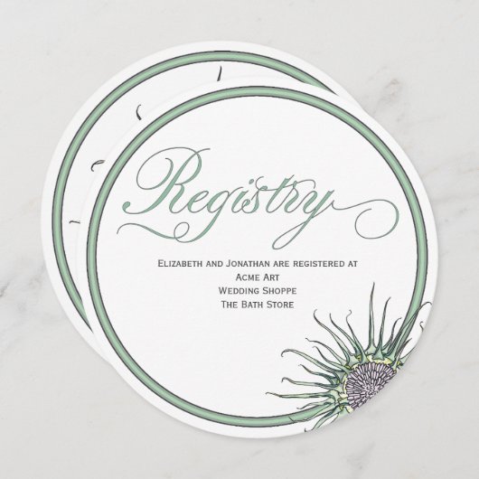 Thistle Blume Round Wedding Registry Card Einladung (Vorne/Hinten)