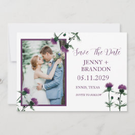 Thistle Elegant Schottisches Lila florales Foto Save The Date