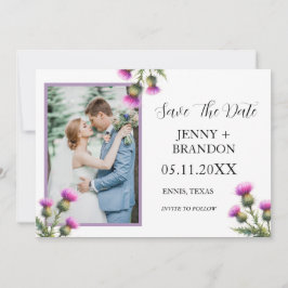 Thistle Elegant Scottish Purple Floral Photo  Save The Date