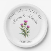Thistle Floral Scottish Watercolor Wedding Party Pappteller (Vorderseite)