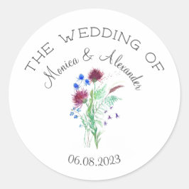 Thistle Floral Scottish Watercolor Wedding Party Runder Aufkleber
