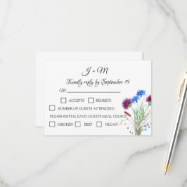 Thistle Floral Scottish Watercolor Wedding RSVP