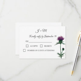 Thistle Floral Scottish Watercolor Wedding RSVP Karte
