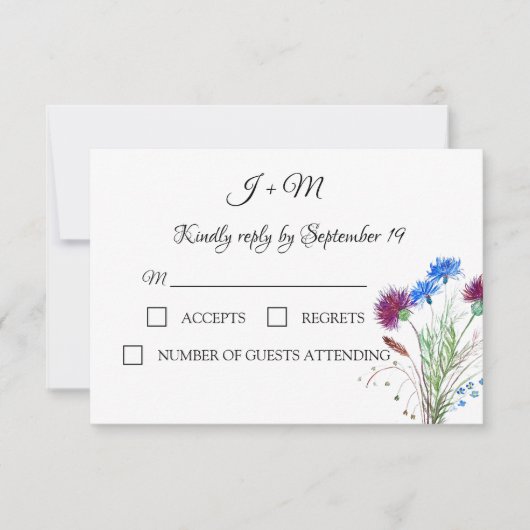 Thistle Floral Scottish Watercolor Wedding RSVP Karte (Vorderseite)