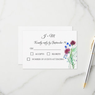 Thistle Floral Scottish Watercolor Wedding RSVP Karte