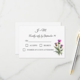 Thistle Floral Scottish Watercolor Wedding RSVP Karte