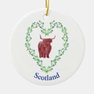 Thistle-Herz-Hochland-Kuh-Schotte Keramik Ornament