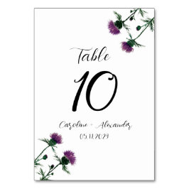 Thistle Lila Floral Scottish Rustic Wedding Tischnummer