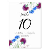Thistle Lila Floral Scottish Rustic Wedding Tischnummer (Rückseite)
