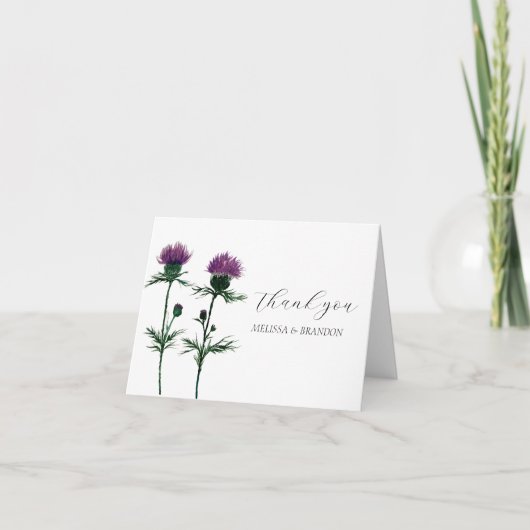 Thistle Lila Scottish Floral Wedding Vielen Dank Dankeskarte (Vorderseite)