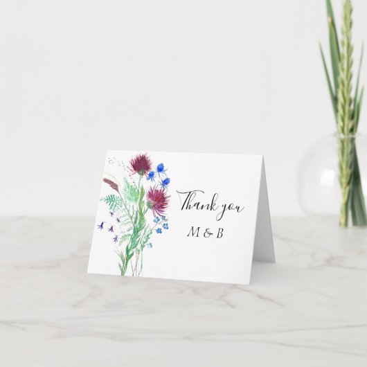 Thistle Lila Scottish Floral Wedding Vielen Dank Dankeskarte (Vorderseite)