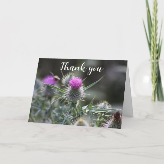 Thistle Lila Scottish Floral Wedding Vielen Dank Dankeskarte (Vorderseite)