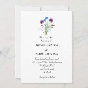 Thistle Purple Floral Scottish Minimalist Wedding Einladung