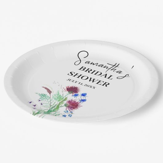 Thistle Purple Flowers Scottish Boho Brautparty Pappteller (Schrägansicht)