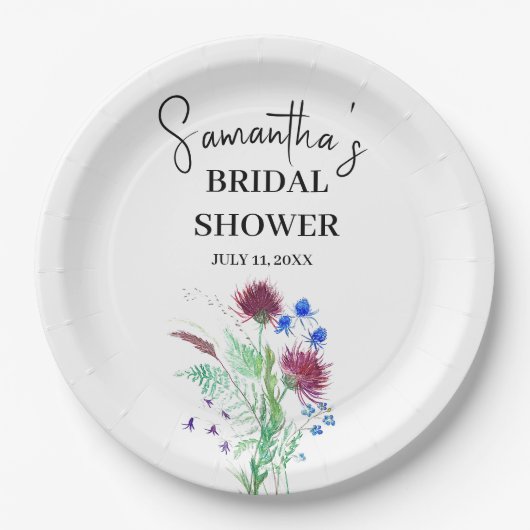 Thistle Purple Flowers Scottish Boho Brautparty Pappteller (Vorderseite)