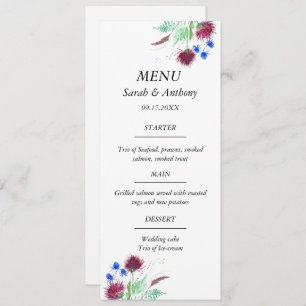 Thistle Scotland Floral Watercolor Wedding Food Menükarte