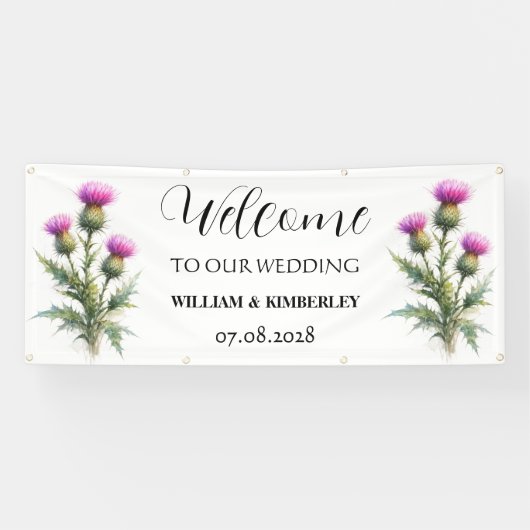 Thistle Scotland Flowers Rustic Elegant Wedding Banner (Horizontal)