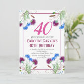 Thistle Scottish 40 th Birthday Lila Floral Einladung (Stehend Vorderseite)