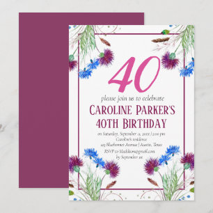 Thistle Scottish 40 th Birthday Lila Floral Einladung