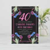 Thistle Scottish 40 th Birthday Lila Floral Einladung (Stehend Vorderseite)