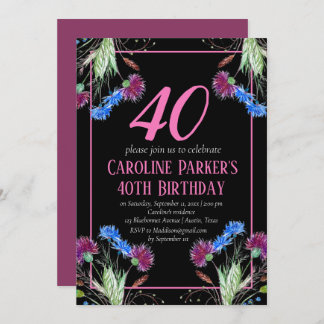 Thistle Scottish 40 th Birthday Lila Floral Einladung