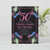 Thistle Scottish 50th Birthday Lila Floral Einladung (Stehend Vorderseite)