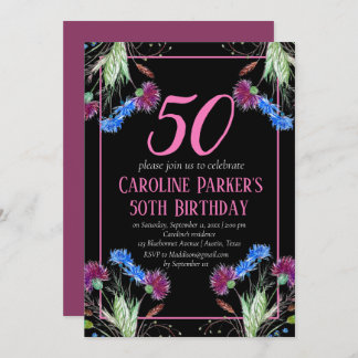 Thistle Scottish 50th Birthday Lila Floral Einladung