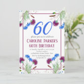 Thistle Scottish 60 th Birthday Lila Floral Einladung (Stehend Vorderseite)