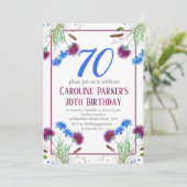 Thistle Scottish 70 th Birthday Lila Floral Einladung (Stehend Vorderseite)