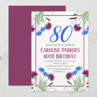 Thistle Scottish 80 th Birthday Lila Floral Einladung