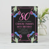 Thistle Scottish 80 th Birthday Lila Floral Einladung (Stehend Vorderseite)