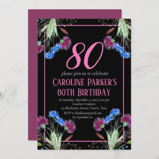 Thistle Scottish 80 th Birthday Lila Floral Einladung
