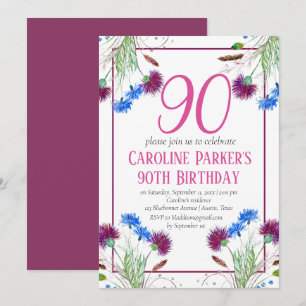 Thistle Scottish 90th Birthday Lila Floral Einladung