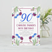 Thistle Scottish 90th Birthday Lila Floral Einladung (Stehend Vorderseite)
